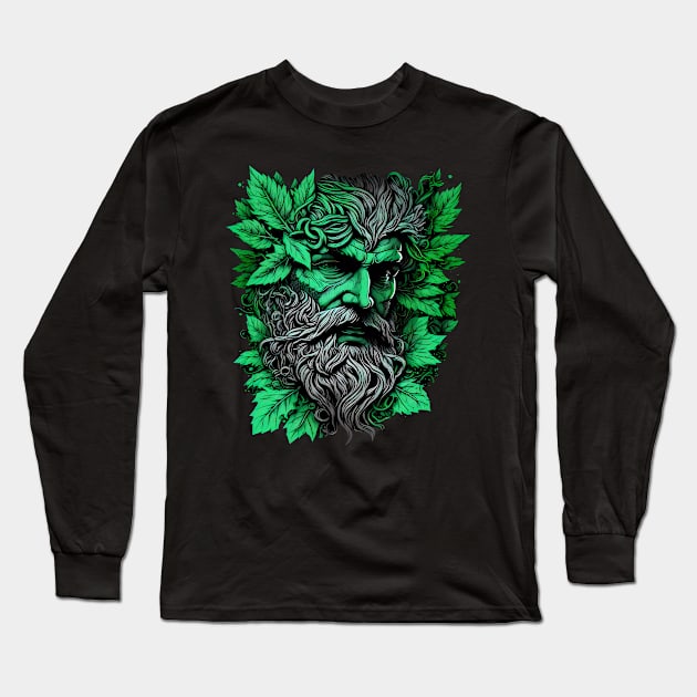 Jack Of The Wood Traditional Pagan Celtic Greenman Long Sleeve T-Shirt by Tshirt Samurai